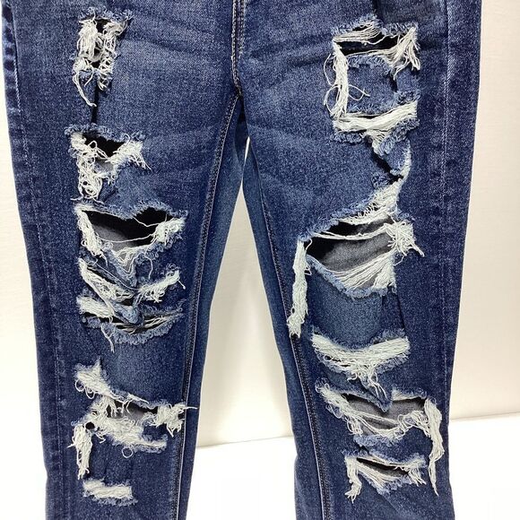 American Eagle Mom Jeans Stretch Distressed Size 0 Raw Hem - Picture 6 of 14